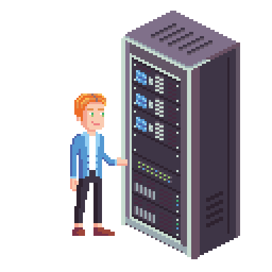 Mann an Serverrack